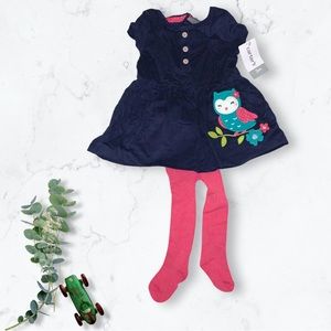 Carters | size 3mon (BNWT)
Beautiful corduroy peplum dress with warm stalkings.